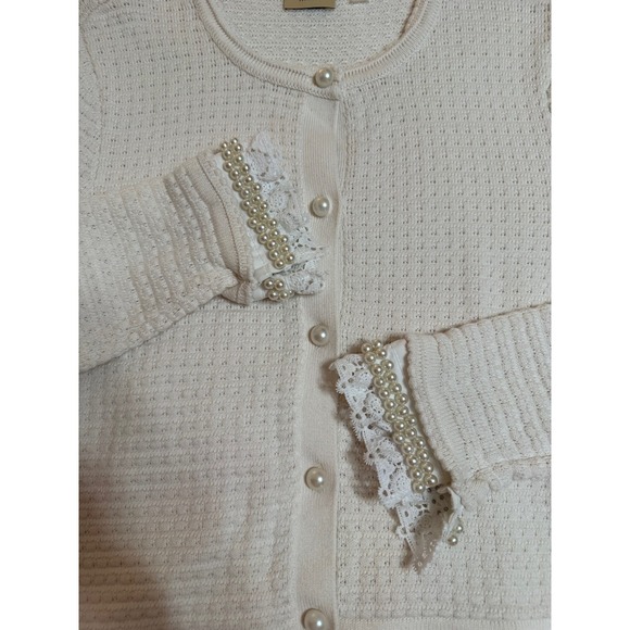 Elie Tahari Pearl Button Cardigan Sweater Off-white Wool blend Size L  Preppy - Picture 3 of 7